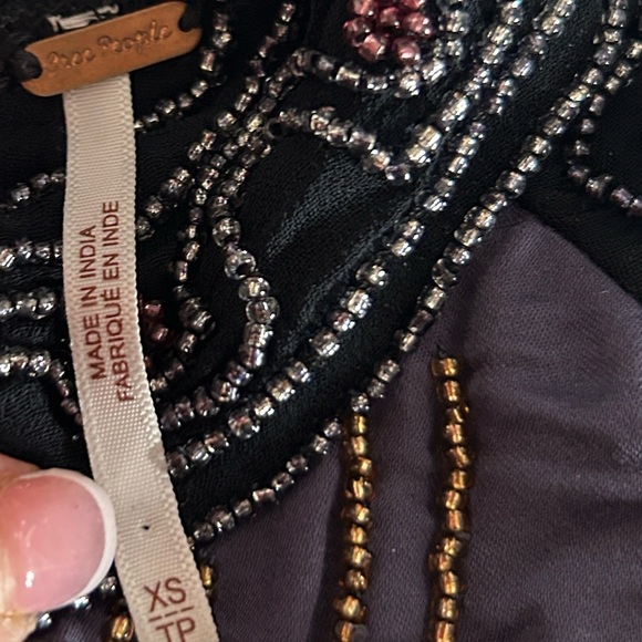 Free People Camille Top Black Embellished Blouse Black Purple Gold Sparkle XS - Picture 11 of 14